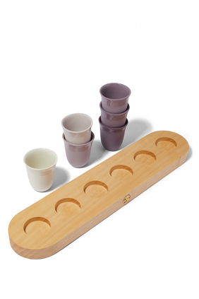 Espresso Cups with Wood Tray, Set of 6